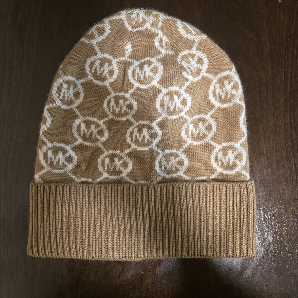 Michael Kors Tan and Cream Logo Beanie